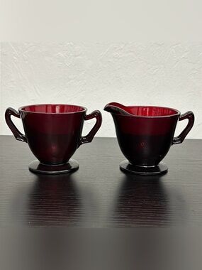 Anchor Hocking Royal Ruby Vintage Cream & Open Sugar Set